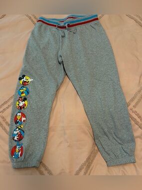 Disney Gray Sweatpants with Blue and Red Stripe Waistband